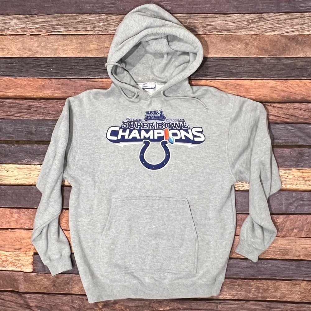 Indianapolis Colts NFL Super Bowl XLI Sports Gray Hoodie Pullover Sweatshirt